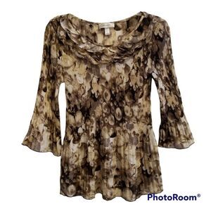 Dressbarn Accordion Pleat 3/4 Sleeve Tunic Blouse Top Sz S Layered Shell Detail